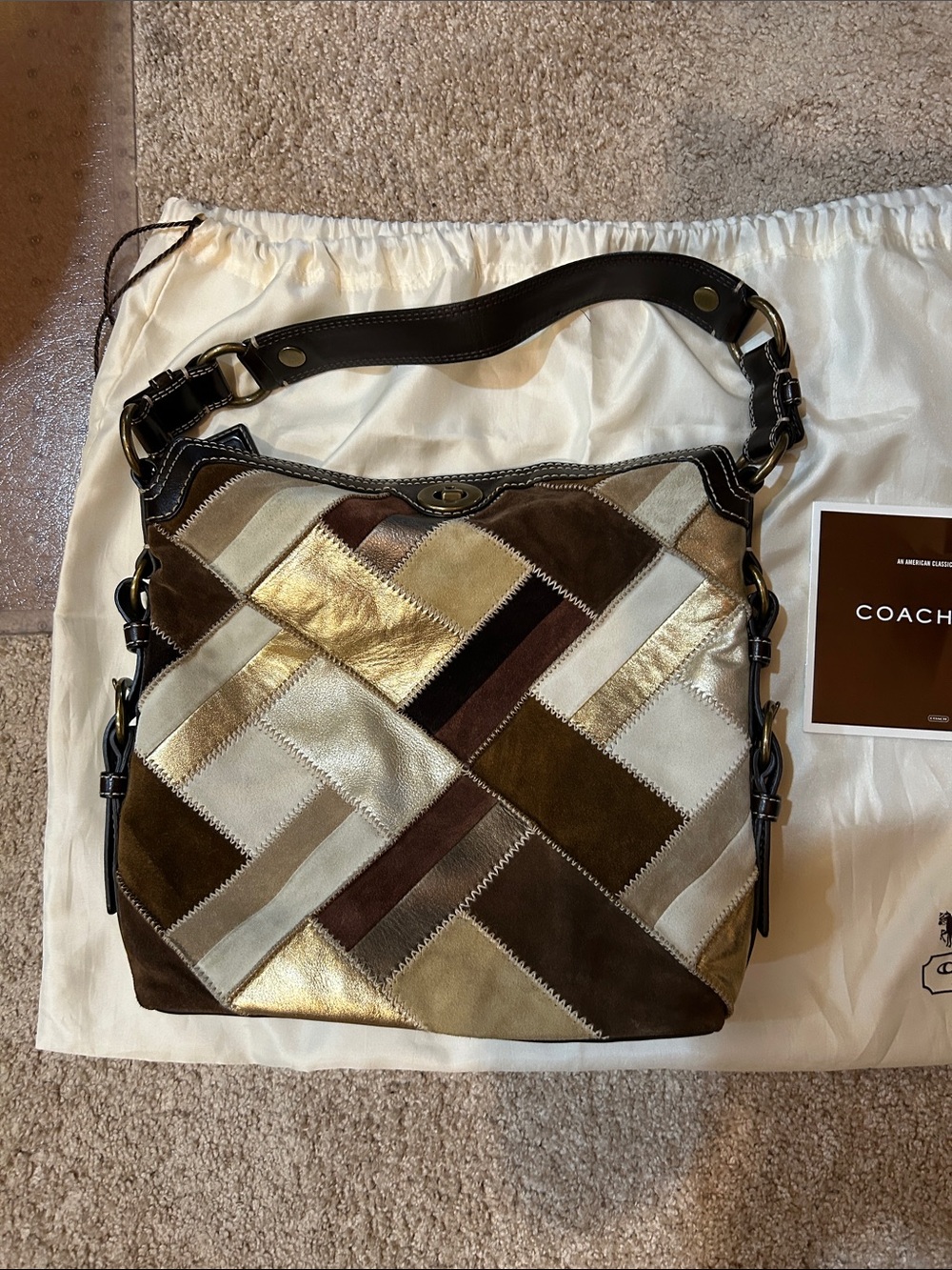 Coach Patchwork Hobo Bag - Brown, Gold & Cream - Picture 12 of 13